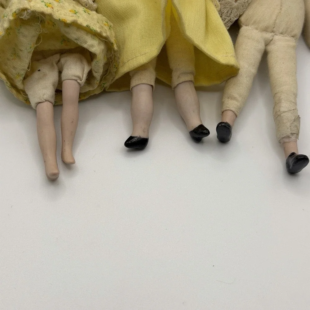 3‎ Miniature Porcelain Bisque & Fabric Dollhouse Dolls 5.75